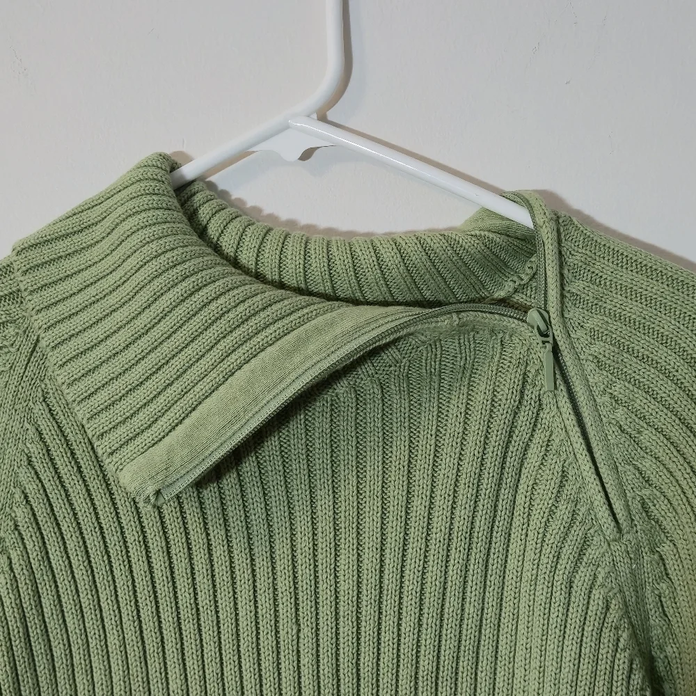 Reitmans XL Sage Green Ribbed Mock Neck Sweater Zipper Detail Soft Cotton Knit - Picture 5 of 12